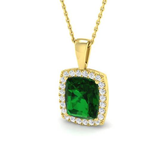 2.64ct Cushion Cut Green Emerald Gemstone Halo Pendant