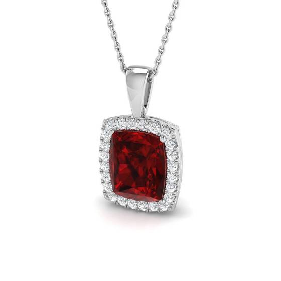 4.45ct Cushion Cut Ruby Gemstone Halo Pendant