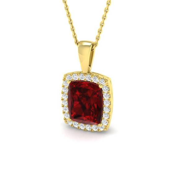 4.45ct Cushion Cut Ruby Gemstone Halo Pendant