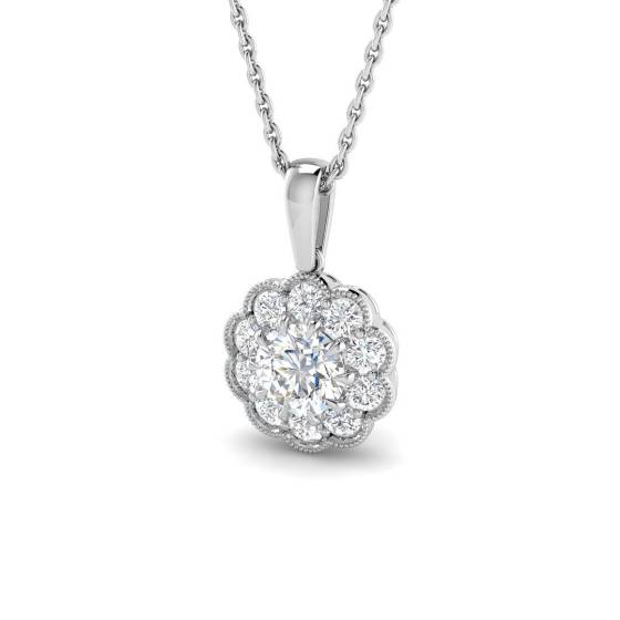 0.80ct VVS/D-E Round Cut Labgrown Diamond Flower Cluster Pendant