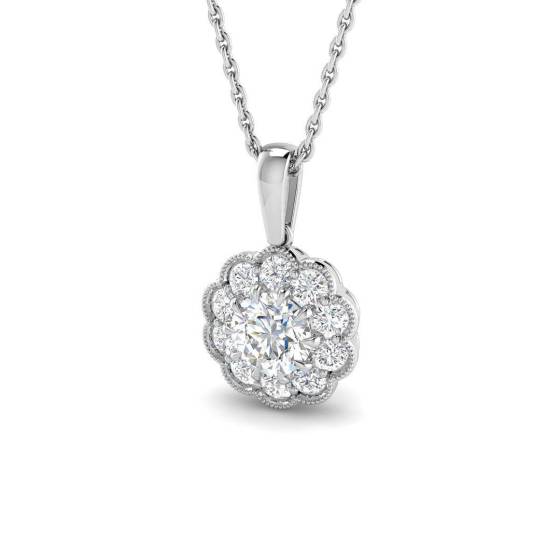 0.80ct VVS/D-E Round Cut Lab Grown Diamond 18Inches Flower Cluster Pendant