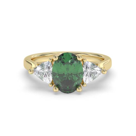 1.96ct VS1/E-F Oval Cut Natural Diamond Emerald Gemstone and Trilion Diamond Trilogy Ring