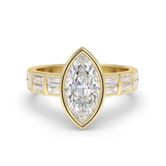 Marquise and Baguette Bezel Set Engagement Ring