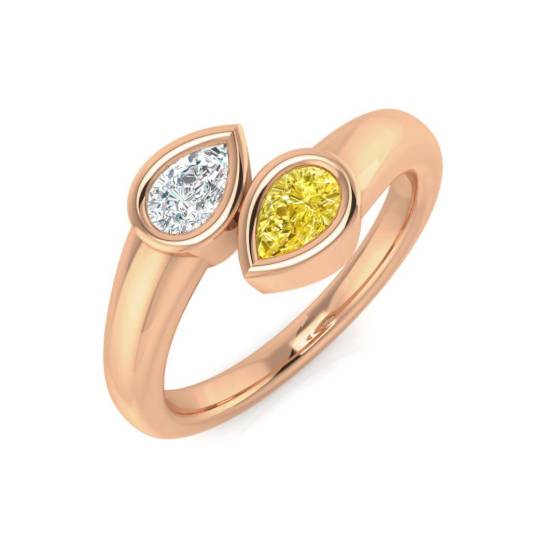 2 Stone Toi Et Moi Pear Yellow Diamond Bezel Set Ring