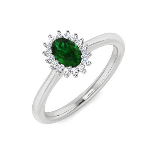 0.35ct VS/E-F Oval Cut Green Emerlad Gemstone Halo Ring