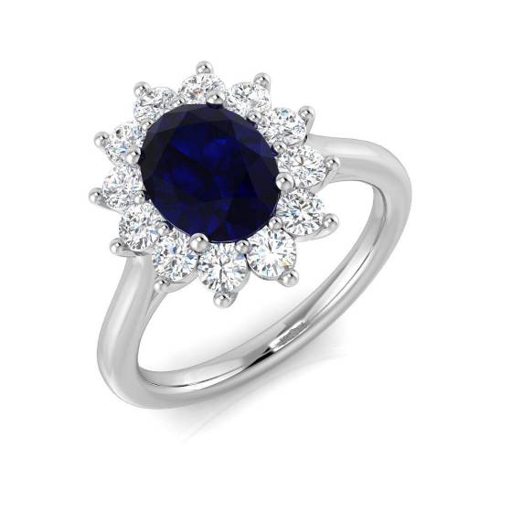 2.20ct VVS/D-E Oval Cut Blue Sapphire Gemstone and Labgrown Diamonds Halo Ring