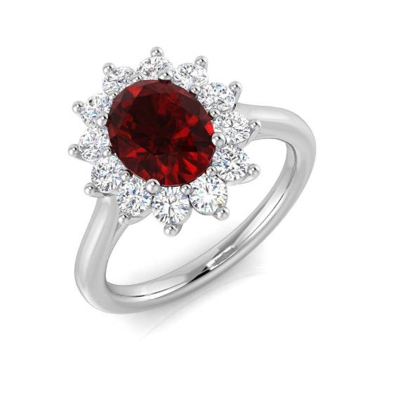 2.20ct VVS/D-E Oval Cut Ruby Gemstone and Labgrown Diamonds Halo Ring