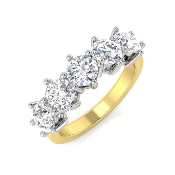 2.01ct VVS/D-E Round Cut Lab Grown Diamond 5 Stone 6 Claw Eternity Ring