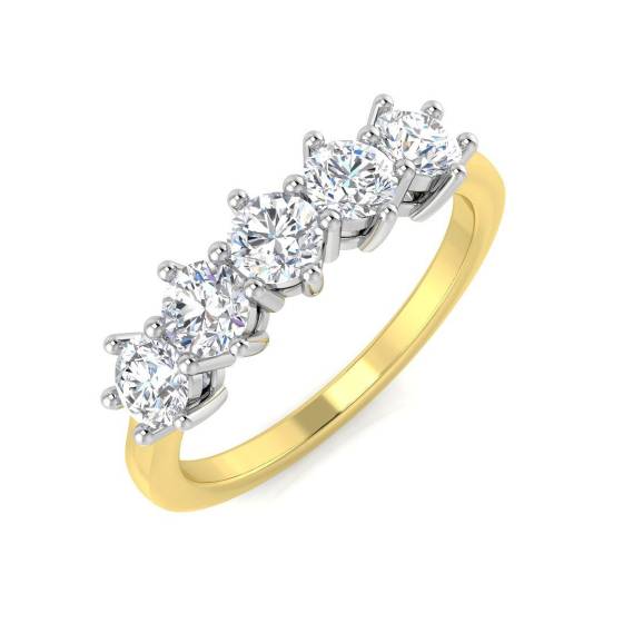 0.97ct VVS/D-E Round Cut Lab Grown Diamond 5 Stone 6 Claw Eternity Ring