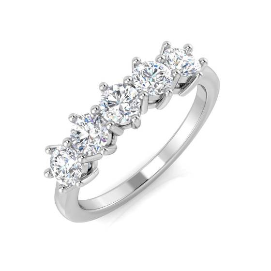 0.97ct VVS/D-E Round Cut Lab Grown Diamond 5 Stone 6 Claw Eternity Ring