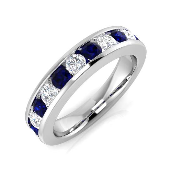 0.85ct VS/E-F Round cut Blue Sapphire Gemstone Half Eternity Ring