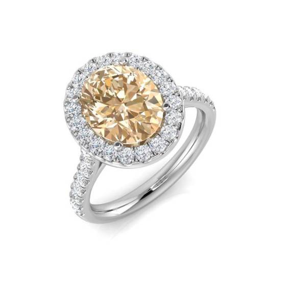 3.00ct SI/E-F Oval Cut Aquamarine Gemstone Halo Shoulder Set Ring