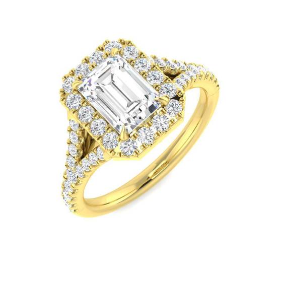 1.52ct VS2/E Emerald Cut Labgrown Diamond Halo Split Shoulder Set Ring