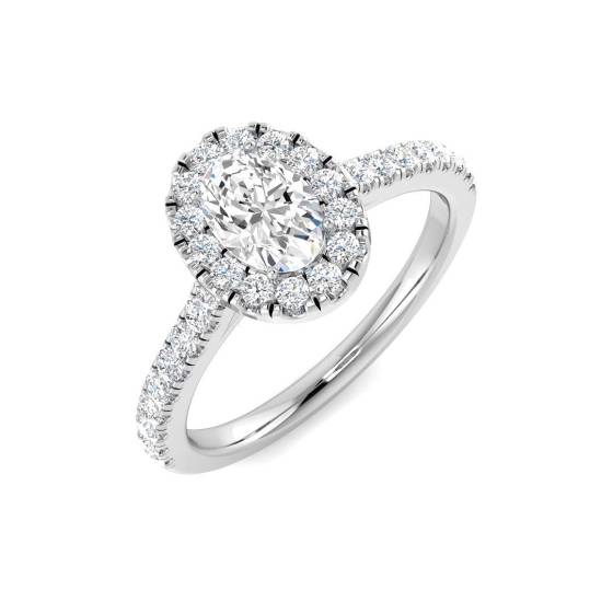 0.90ct VVS/D-E Oval Cut Lab Grown Diamond Halo Shoulder Set Ring