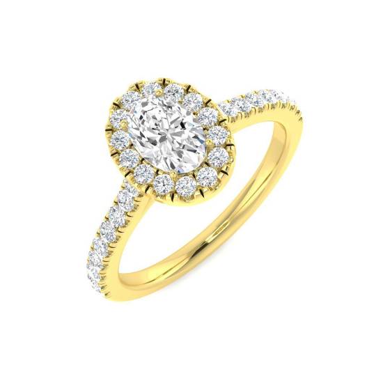 0.90ct VVS/D-E Oval Cut Lab Grown Diamond Halo Shoulder Set Ring