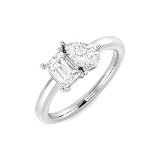 0.97ct VVS/D-E Labgrown Diamond Emerald and Pear Two Stone Ring
