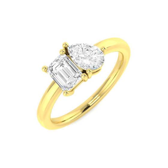 1.00ct VVS/D-E Pear and Emerald Cut Labgrown Diamond Two Stone Ring