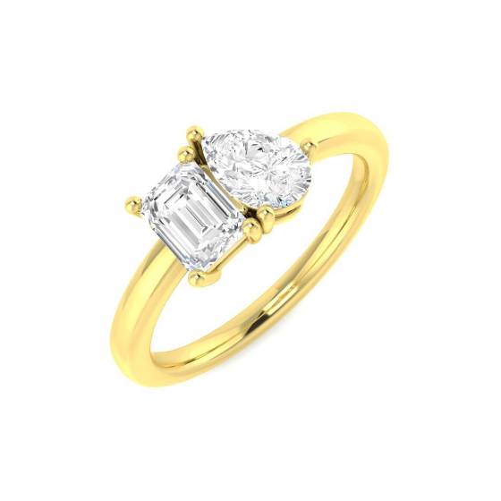 1.00ct VVS/D-E Pear and Emerald Cut Labgrown Diamond Two Stone Ring