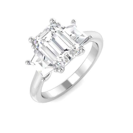 3.05ct VS2/E Emerald and Trapezoid Lab Grown Diamond Trilogy Ring