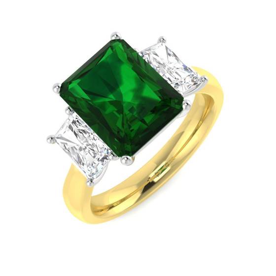 4.50ct VVS/D-E Emerald Cut Green Emerald Gemstone Trilogy Ring