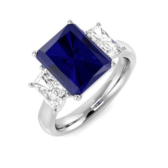 5.46ct VVS/D-E Radiant Cut Blue Sapphire Gemstone and Lab Grown Diamond Halo Shoulder Set Ring