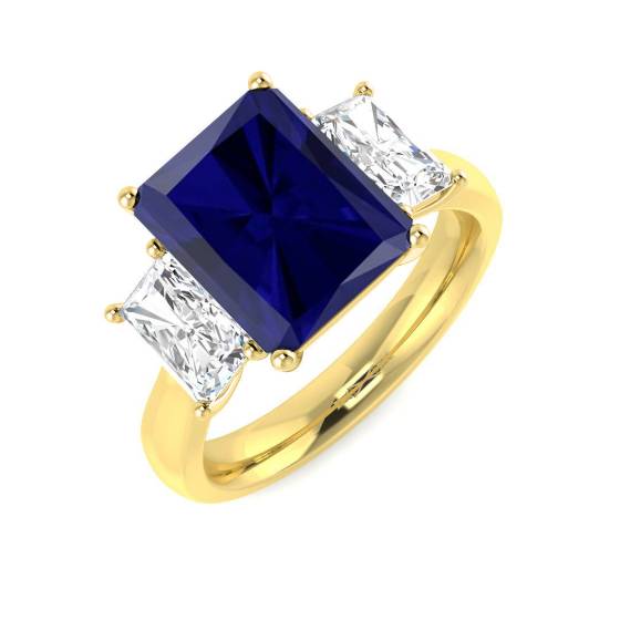 5.46ct VVS/D-E Radiant Cut Blue Sapphire Gemstone and Lab Grown Diamond Halo Shoulder Set Ring