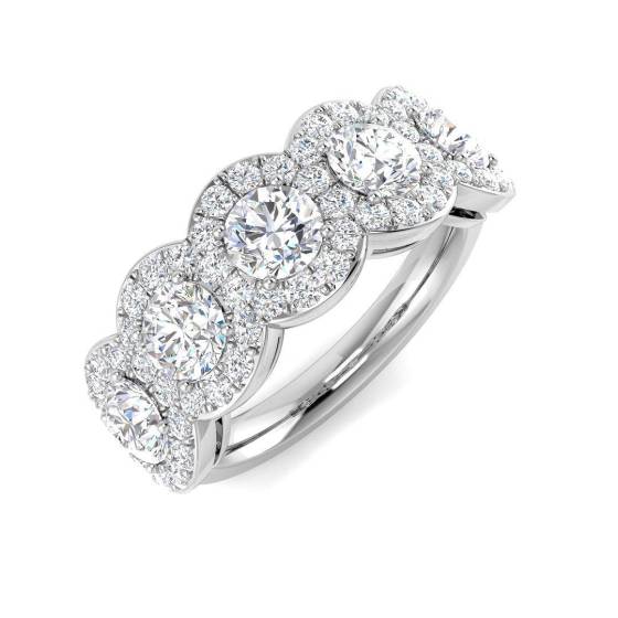 2.20ct VVS/D-E Round Cut Labgrown Diamond 5 Stone Halo Ring