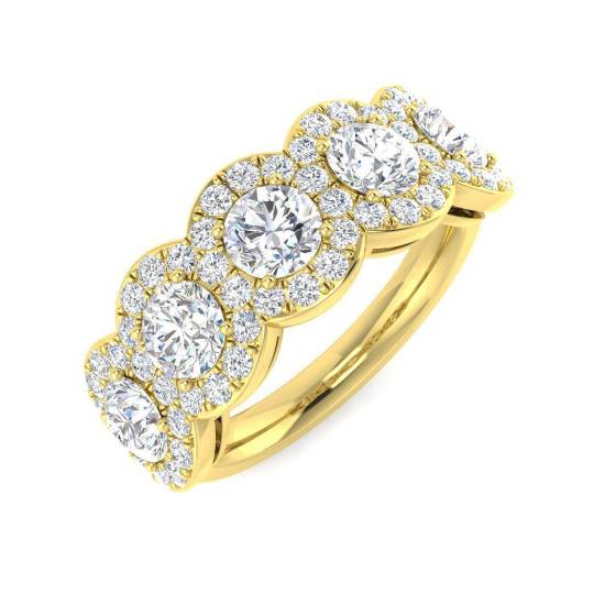 2.20ct VVS/D-E Round Cut Labgrown Diamond 5 Stone Halo Ring