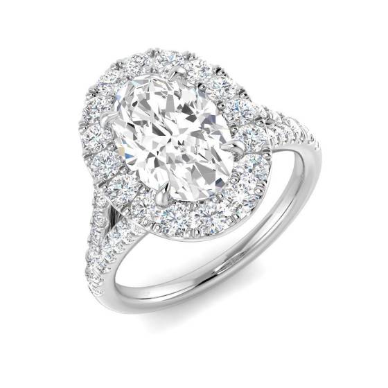 2.95ct VS2/E Oval Cut Labgrown Diamond Halo Split Shoulder Set Ring