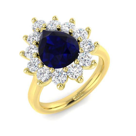 3.22ct VVS Pear Cut Blue Sapphire Gemstone and Lab Grown Diamond Halo Ring