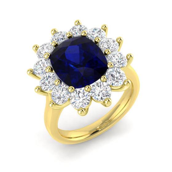 7.30ct VVS Cushion Cut Blue Sapphire Gemstone and Lab Grown Diamond Halo Ring
