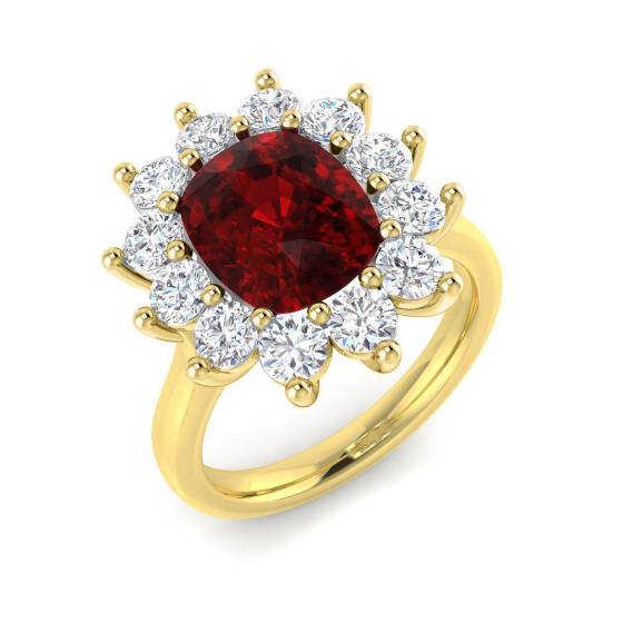 5.02ct VVS Cushion Cut Ruby Gemstone and Lab Grown Diamond Halo Ring