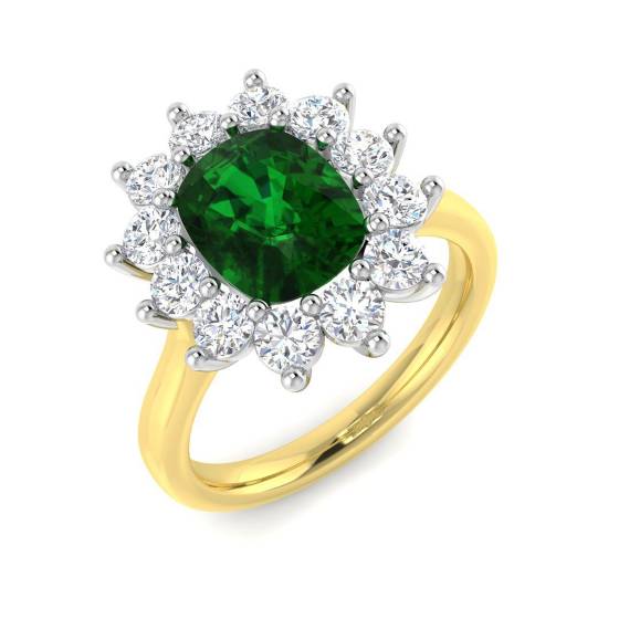 3.00ct VVS/D-E Cushion Cut Green Emerald Gemstone and Labgrown Diamonds Halo Ring
