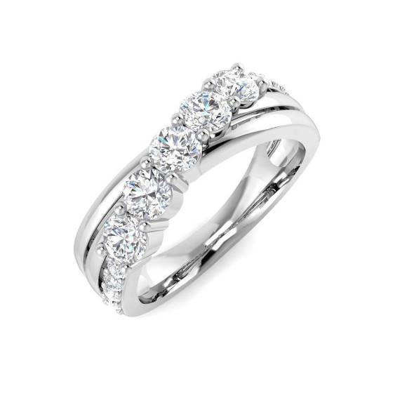 0.93ct VVS/D-E Round Cut Lab Grown Diamond 5 Stone 3 Row Diagonal Eternity Ring