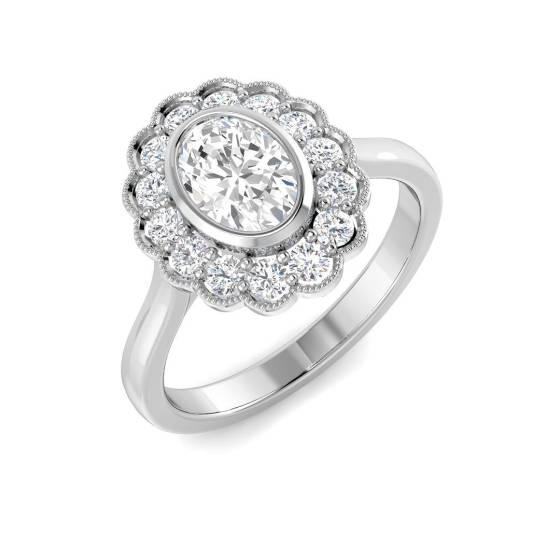 1.10ct VVS/D-E Oval Cut Lab Grown Diamond Floral Halo Ring