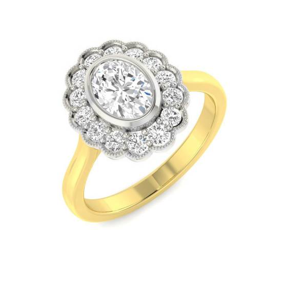 1.10ct VVS/D-E Oval Cut Lab Grown Diamond Floral Halo Ring