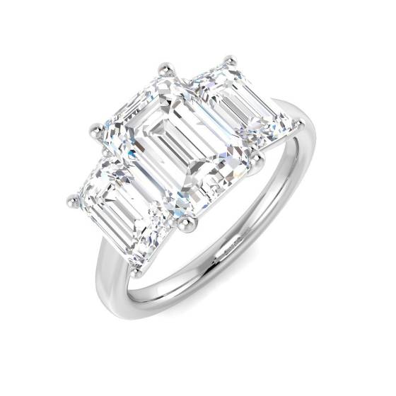 5.15ct VS2/E Emerald Cut Lab Grown Diamond Trilogy Ring