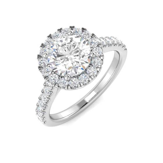 1.73ct VVS/D-E Round Cut Lab Grown Diamond Halo Shoulder Set Ring