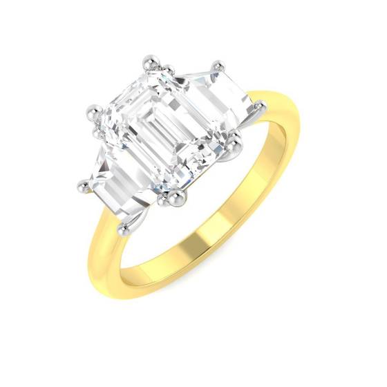 3.20ct VS2/E Emerald and Trapezoid Lab Grown Diamond Trilogy Ring