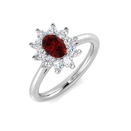 0.91ct SI/F-G Oval cut Ruby Gemstone Halo Ring