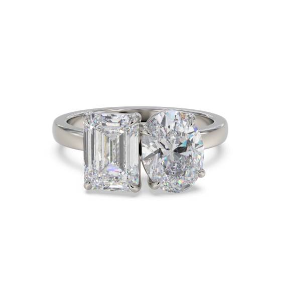 Emerald and Oval Two Stone Diamond Ring