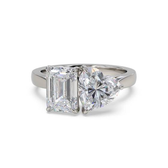 Emerald and Heart Two Stone Diamond Ring