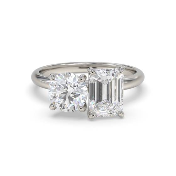 Round and Emerald Two Stone Diamond Ring