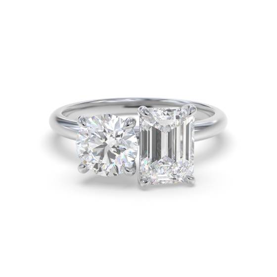 Round and Emerald Two Stone Diamond Ring