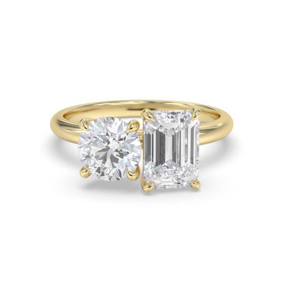 Round and Emerald Two Stone Diamond Ring