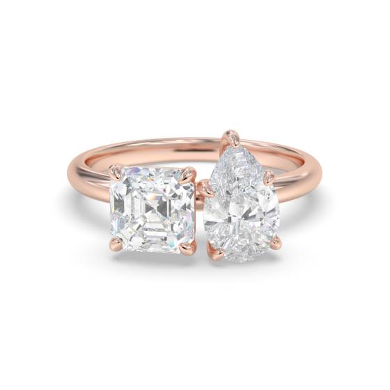 Asscher and Pear Two Stone Diamond Ring