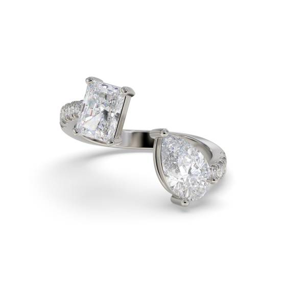 Radiant and Pear Two Stone Diamond Ring
