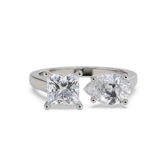 Princess and Pear Two Stone Diamond Ring
