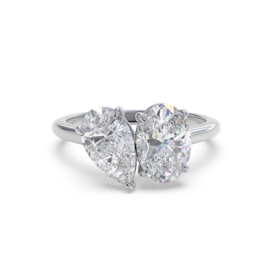 0.80ct VS2/F Oval and Pear Cut Lab Grown Diamond 2 Stone Ring