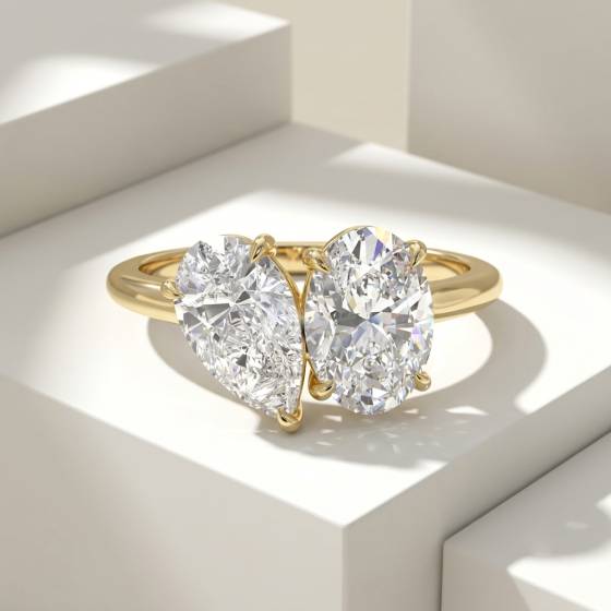 0.80ct VS1/E Lab Grown Pear Diamond 2 Stone Ring in Silver